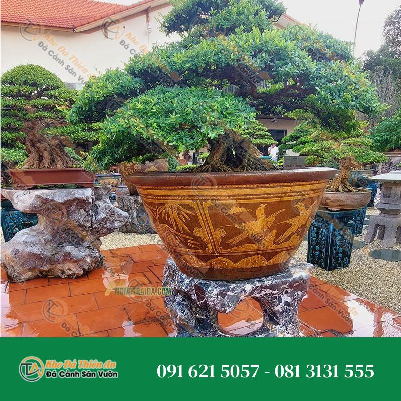 Đôn để cây cảnh đá nguyên khối 63x92x93cm