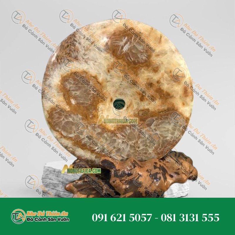 Đồng Điếu Cẩm Thạch Vàng Vân Gỗ 25cm