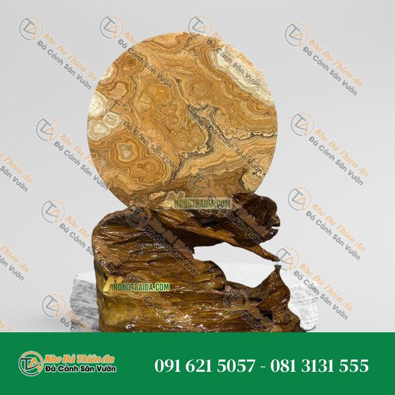 Đồng Điếu Cẩm Thạch Vàng Vân Gỗ 31cm
