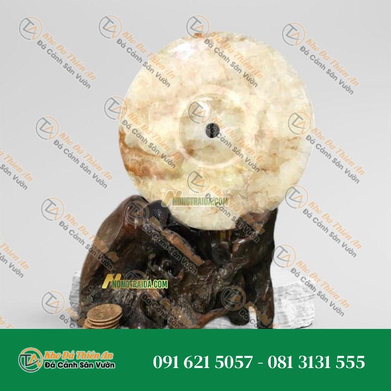 Đồng Điếu Đá Phong Thuỷ Vàng Vân Gỗ 31cm
