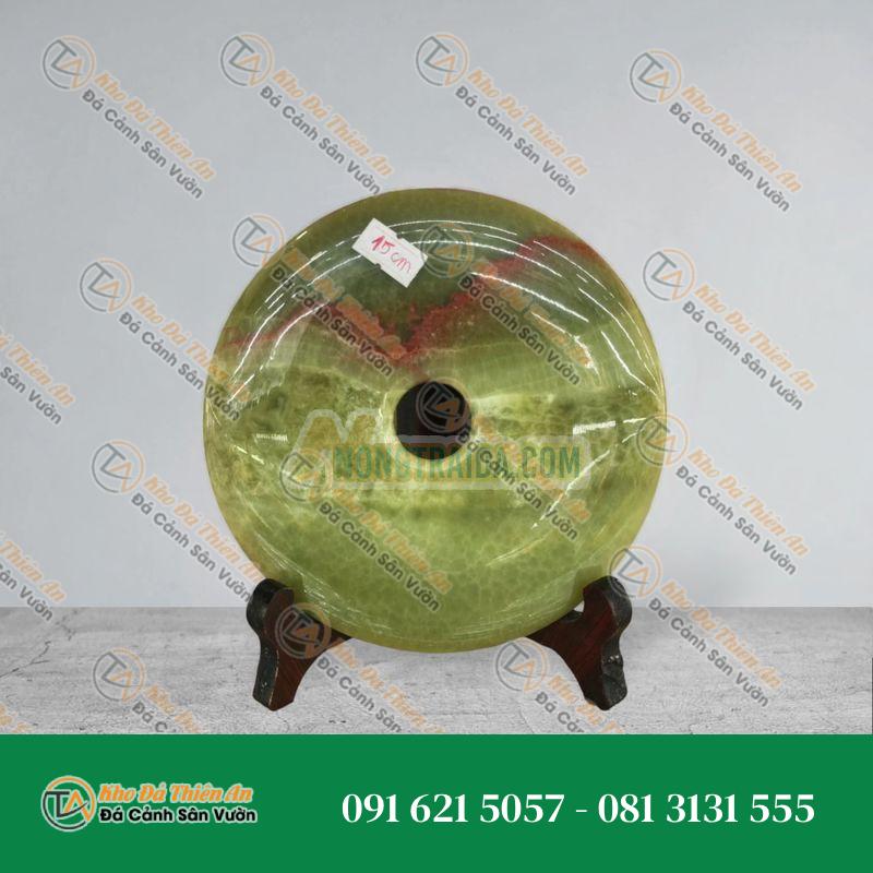 Đồng điếu (đồng tiền ) phong thủy đá ngọc onyx xanh đậm – đường kính 15cm