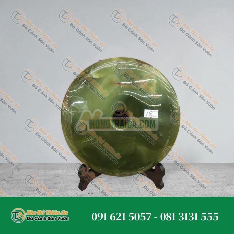 Đồng điếu (đồng tiền ) phong thủy đá ngọc onyx xanh đậm – đường kính 18cm