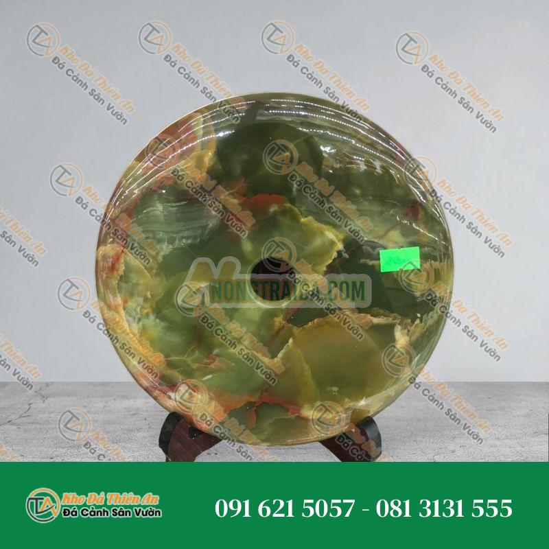 Đồng điếu (đồng tiền ) phong thủy đá ngọc onyx xanh đậm – đường kính 20cm