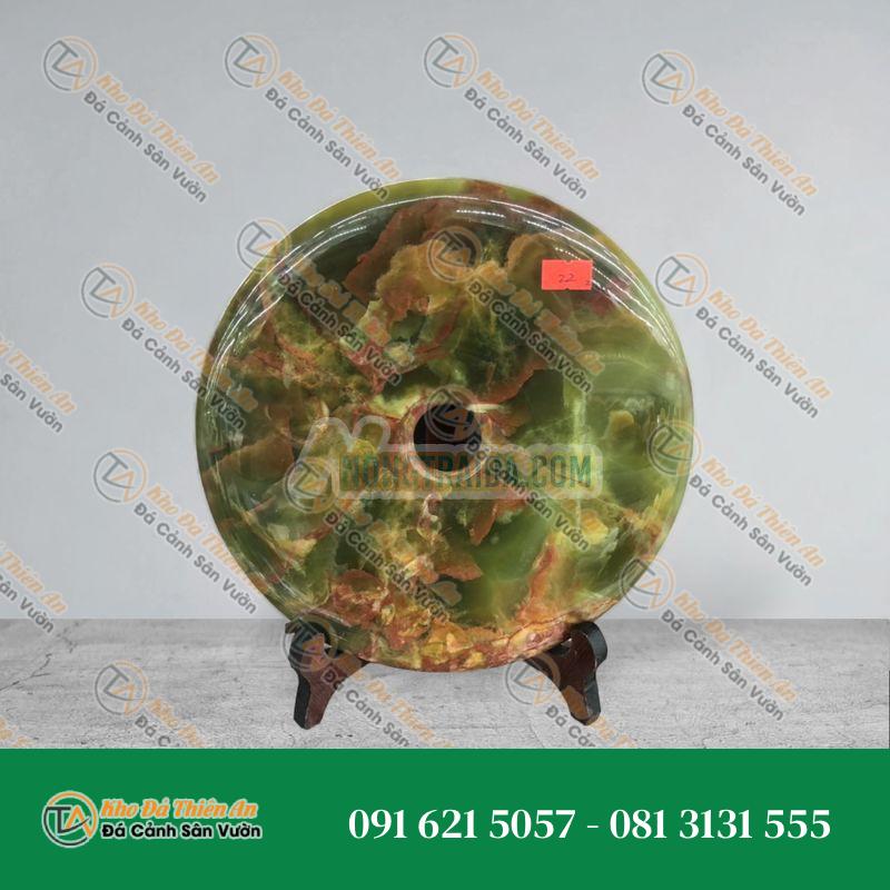 Đồng điếu (đồng tiền ) phong thủy đá ngọc onyx xanh đậm – đường kính 22cm
