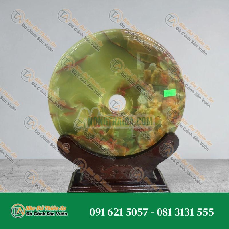 Đồng điếu (đồng tiền ) phong thủy đá ngọc onyx xanh đậm – đường kính 25cm