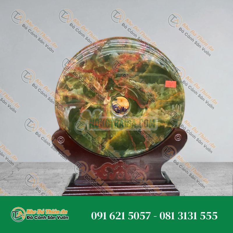 Đồng điếu (đồng tiền ) phong thủy đá ngọc onyx xanh đậm – đường kính 26cm