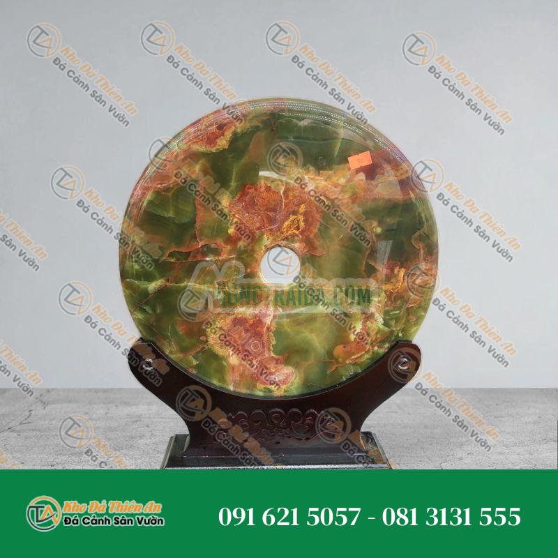 Đồng điếu (đồng tiền ) phong thủy đá ngọc onyx xanh đậm – đường kính 32cm