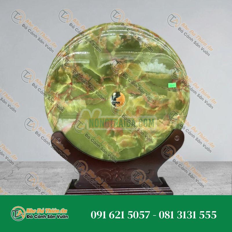 Đồng điếu (đồng tiền ) phong thủy đá ngọc onyx xanh đậm – đường kính 40cm