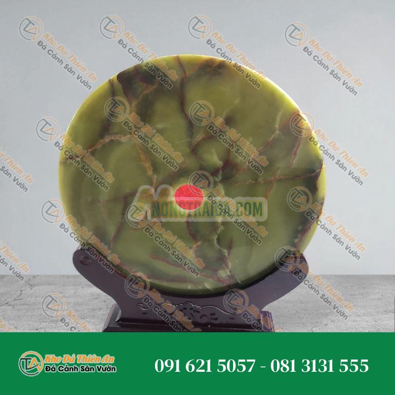 Đồng điếu (đồng tiền ) phong thủy đá ngọc onyx xanh đậm – đường kính 42cm