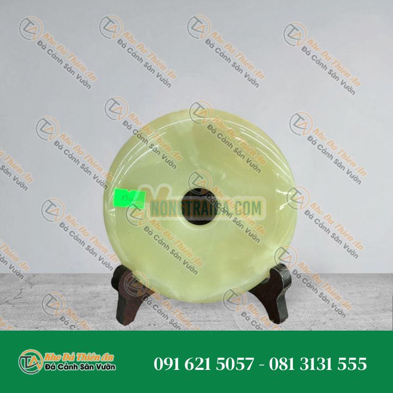 Đồng điếu (đồng tiền ) phong thủy đá ngọc onyx xanh nhạt – đường kính 13cm