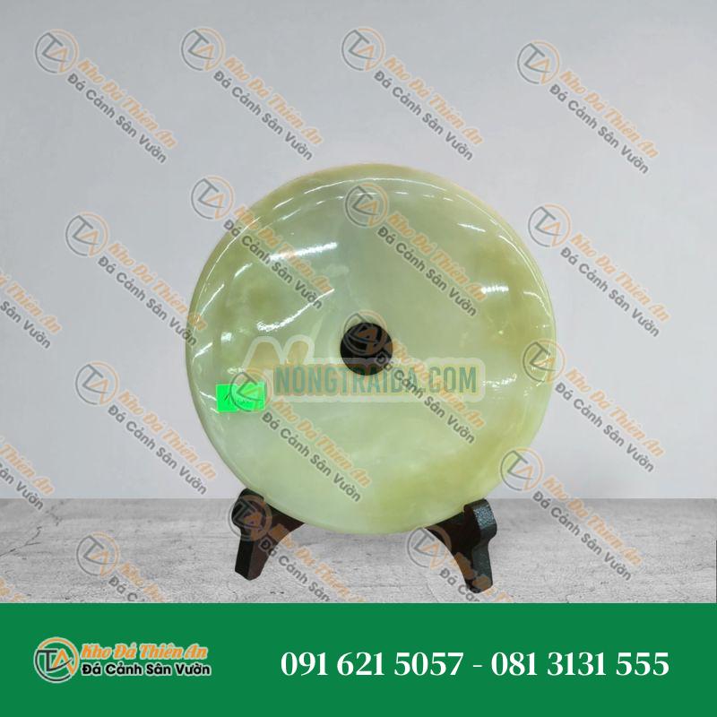 Đồng điếu (đồng tiền ) phong thủy đá ngọc onyx xanh nhạt – đường kính 16cm