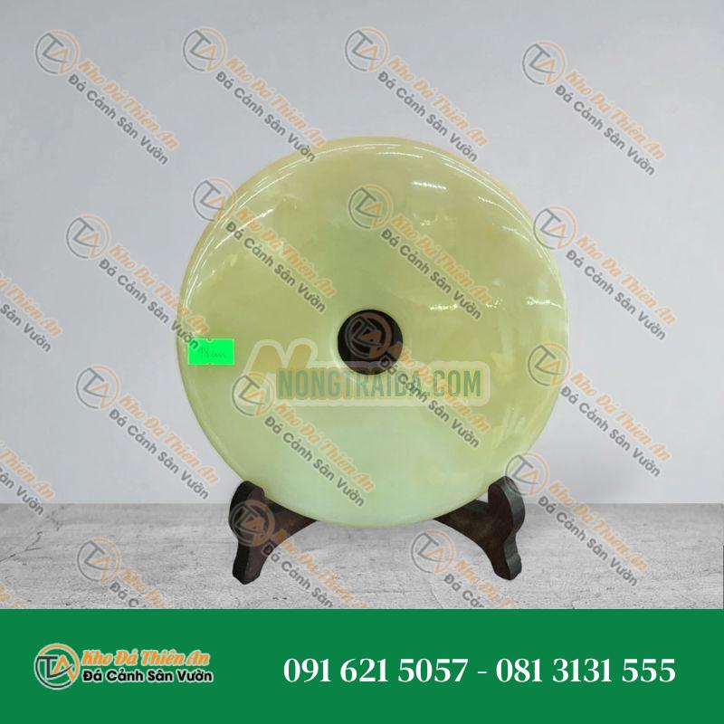 Đồng điếu (đồng tiền ) phong thủy đá ngọc onyx xanh nhạt – đường kính 18cm