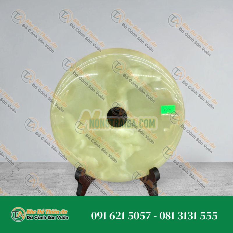 Đồng điếu (đồng tiền ) phong thủy đá ngọc onyx xanh nhạt – đường kính 20cm