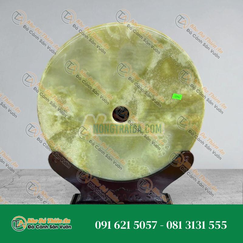 Đồng điếu, đồng tiền phong thủy đá ngọc onyx xanh nhạt – đường kính 40cm