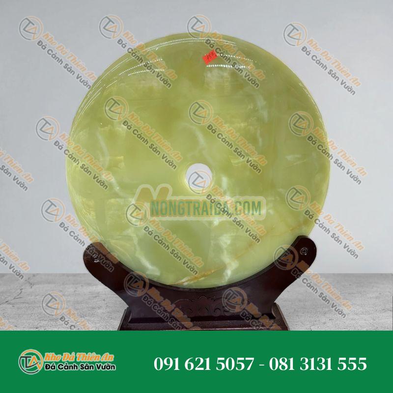 Đồng điếu, đồng tiền phong thủy đá ngọc onyx xanh nhạt – đường kính 45cm