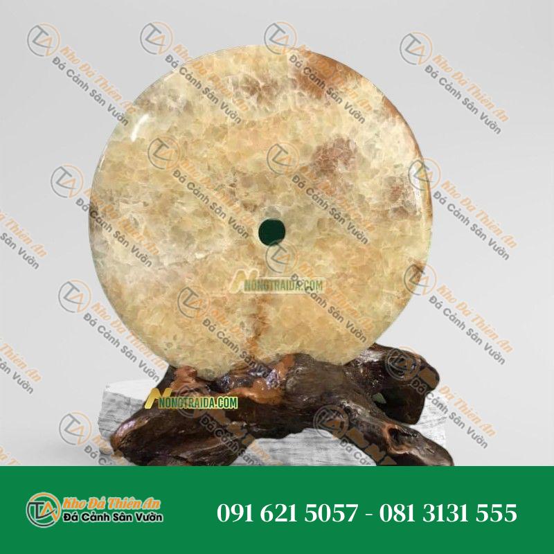 Đồng Điếu Ngọc Cẩm Thạch Vàng Vân Gỗ 24cm