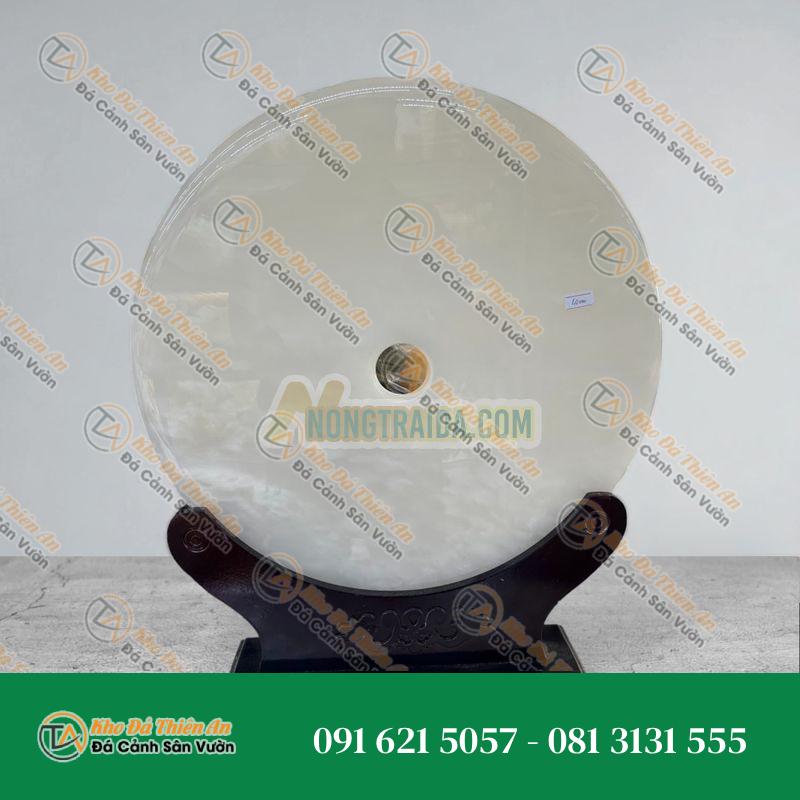 Đồng tiền, đồng điếu may mắn phong thủy chiêu nạp tài lộc đá bạch ngọc – đường kính 40cm
