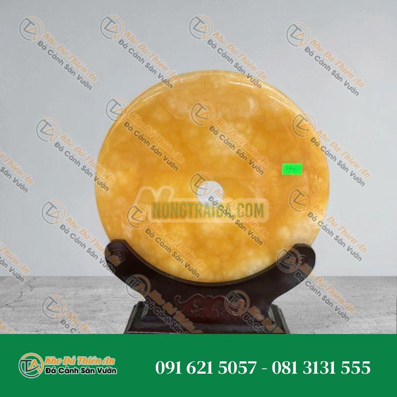 Đồng tiền, đồng điếu may mắn phong thủy chiêu nạp tài lộc đá ngọc hoàng long – đường kính 26cm