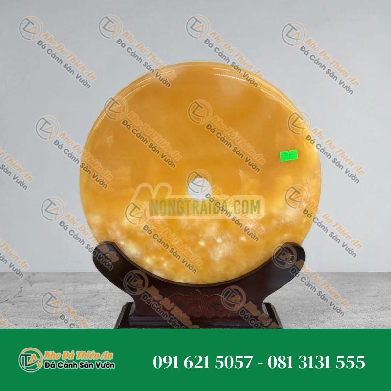 Đồng tiền, đồng điếu may mắn phong thủy chiêu nạp tài lộc đá ngọc hoàng long – đường kính 30cm