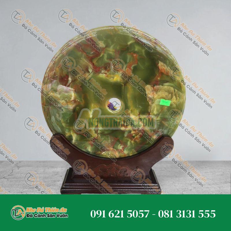 Đồng tiền, đồng điếu may mắn phong thủy chiêu nạp tài lộc đá ngọc onyx – đường kính 30cm