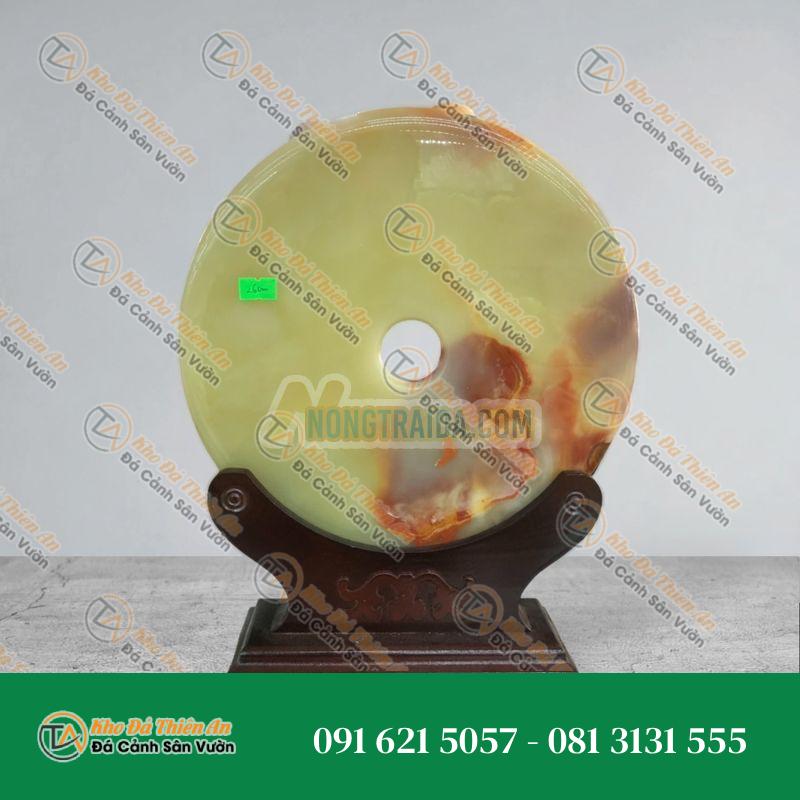 Đồng tiền, đồng điếu may mắn phong thủy chiêu nạp tài lộc đá ngọc onyx xanh nhạt – đường kính 26cm