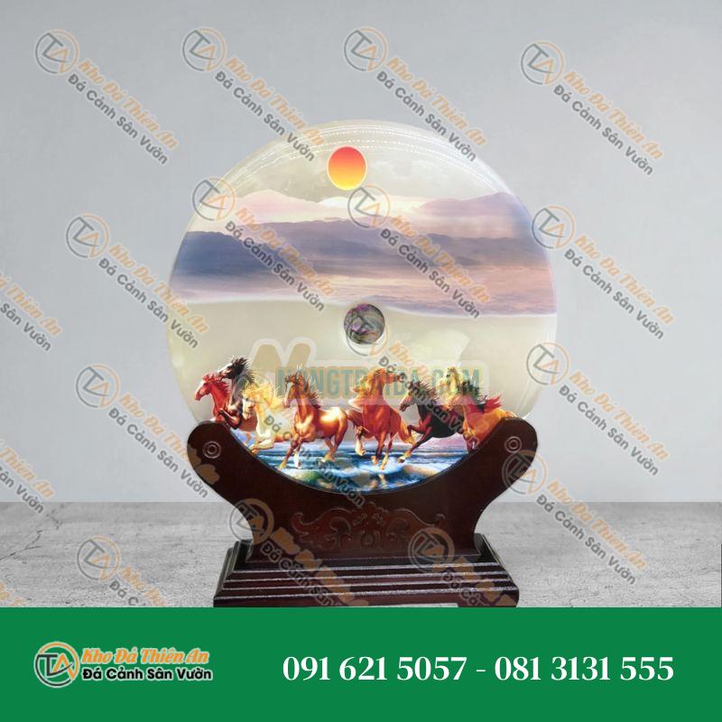 Đồng tiền đồng điếu may mắn phong thủy vẽ tranh chiêu nạp tài lộc đá bạch ngọc – đường kính 30cm