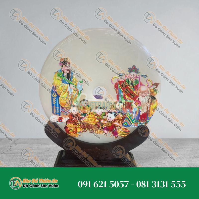 Đồng tiền đồng điếu may mắn phong thủy vẽ tranh chiêu nạp tài lộc đá bạch ngọc – đường kính 30cm