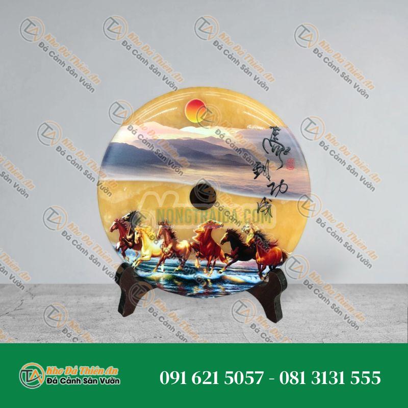 Đồng tiền đồng điếu may mắn phong thủy vẽ tranh chiêu nạp tài lộc đá ngọc hoàng long – đường kính 20cm