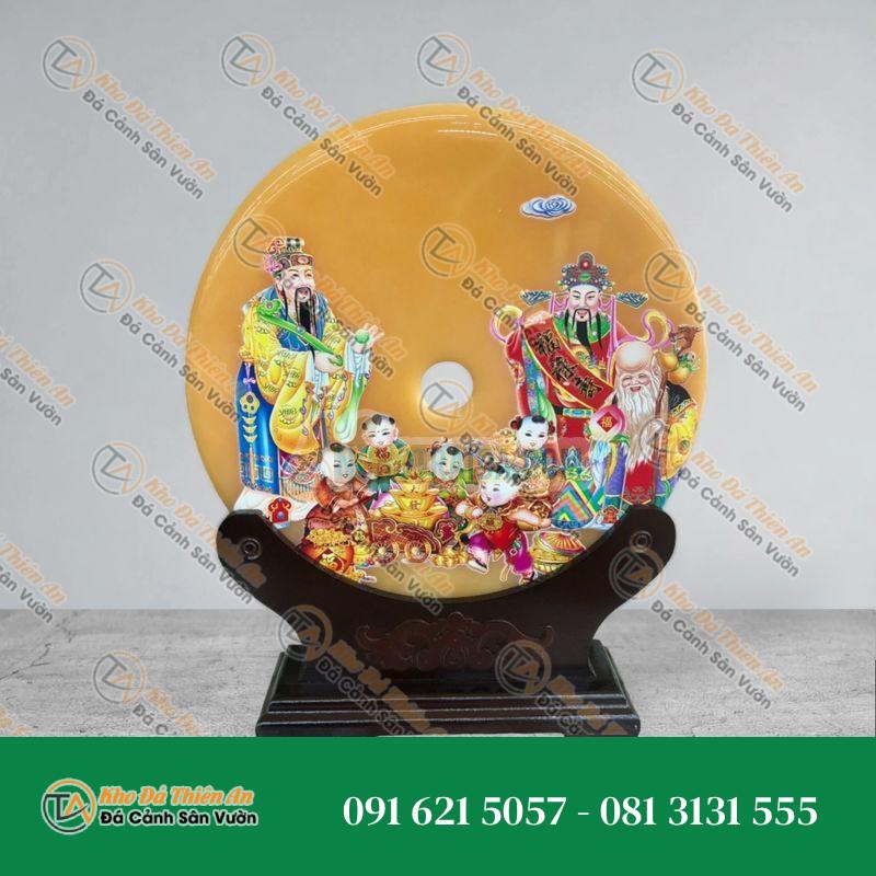Đồng tiền đồng điếu may mắn phong thủy vẽ tranh chiêu nạp tài lộc đá ngọc hoàng long – đường kính 30cm