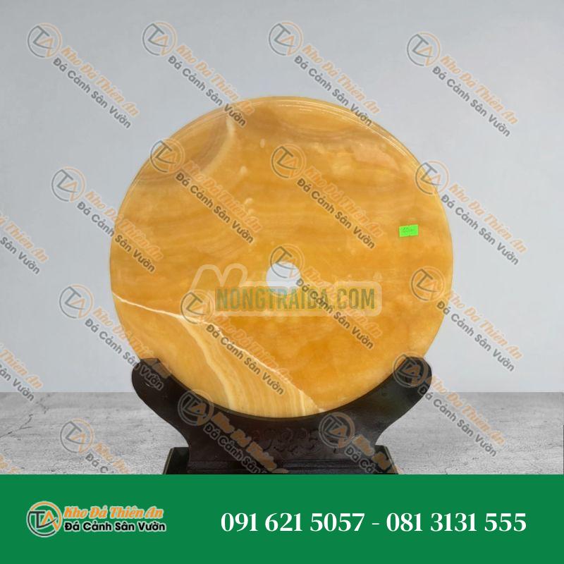 Đồng tiền đồng điếu may mắn phong thủy vẽ tranh chiêu nạp tài lộc đá ngọc hoàng long – đường kính 30cm
