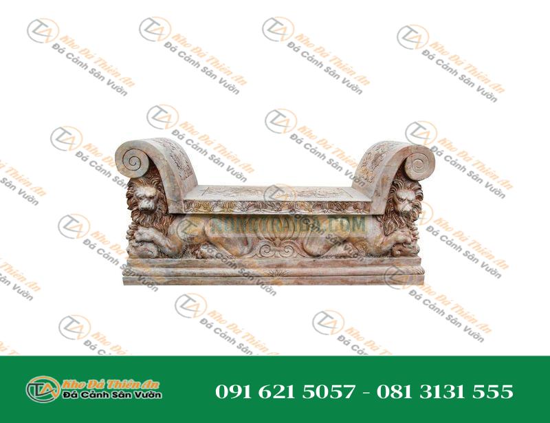 Ghế đá Marble Đỏ với hình Sư tử Kích thước: 75x140cm