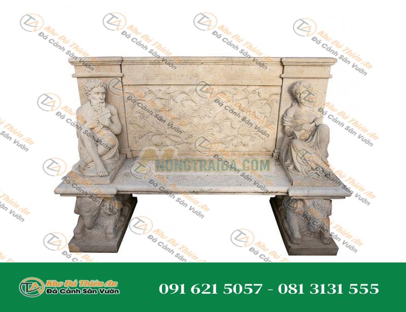 Ghế đá Marble Limestone Tây Ban Nha 2 chỗ ngồi kiểu Phục Hưng với hoa văn điêu khắc