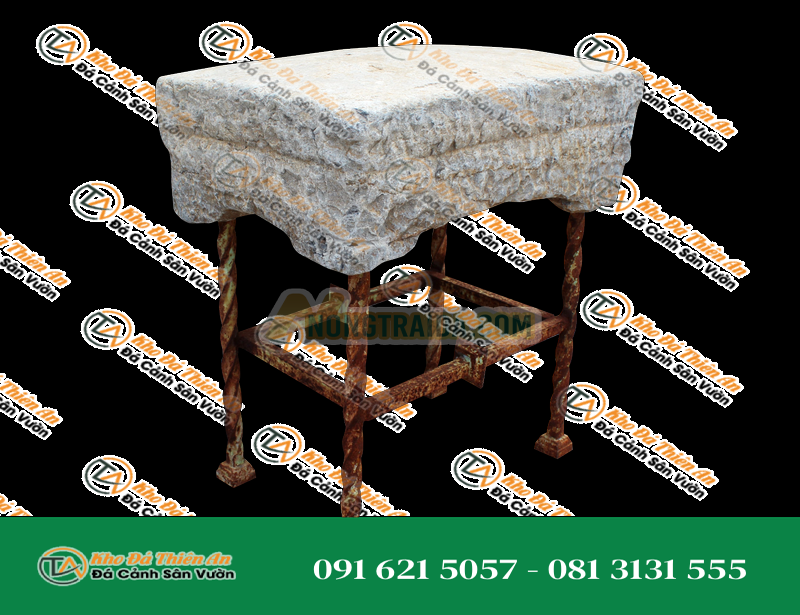 Ghế đá Marble nhỏ với chân sắt Kích thước: 60x54x39cm