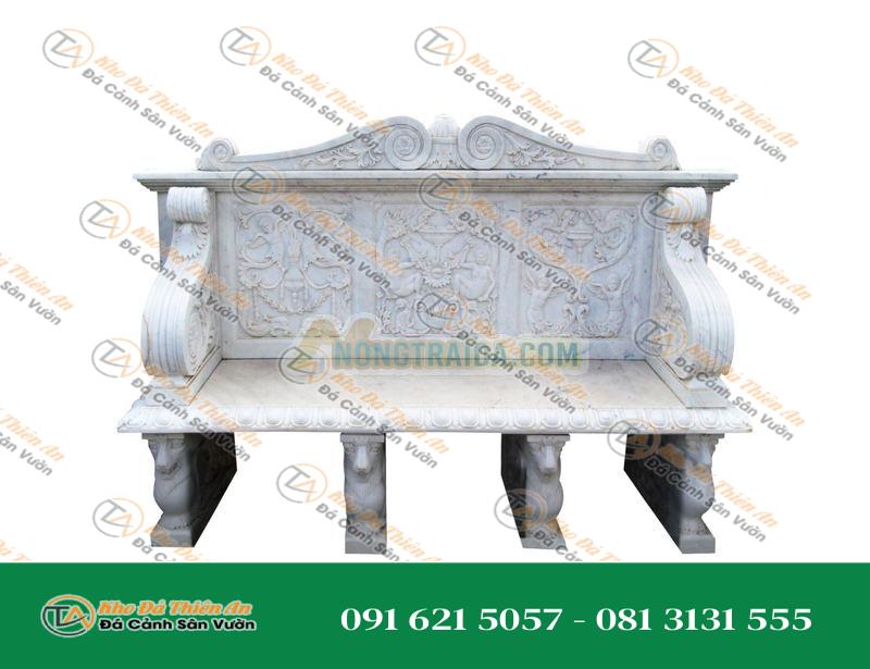 Ghế đá Marble Trắng Carrara 2 chỗ ngồi kiểu Phục Hưng được tạc thủ công bởi người Tây Ban Nha