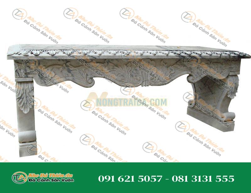 Ghế đá Marble Trắng phong cách Tân cổ điển 2 chỗ ngồi Kích thước: 58x160x60cm