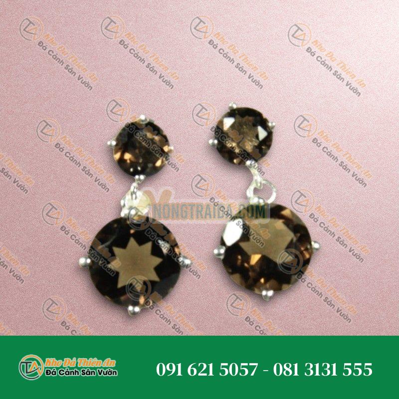 Hoa tai Thạch anh khói bạc 925 cao cấp