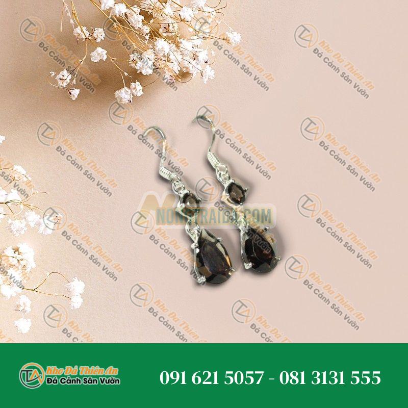 Hoa tai Thạch anh khói bạc 925 cao cấp