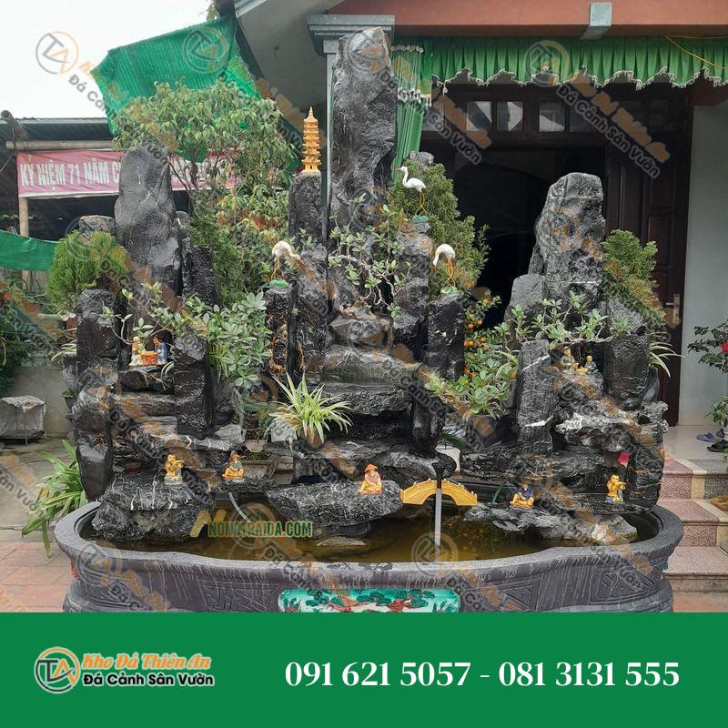 Hòn Non Bộ Hồ Cá Nhỏ Đá Lũa Đen 68cm