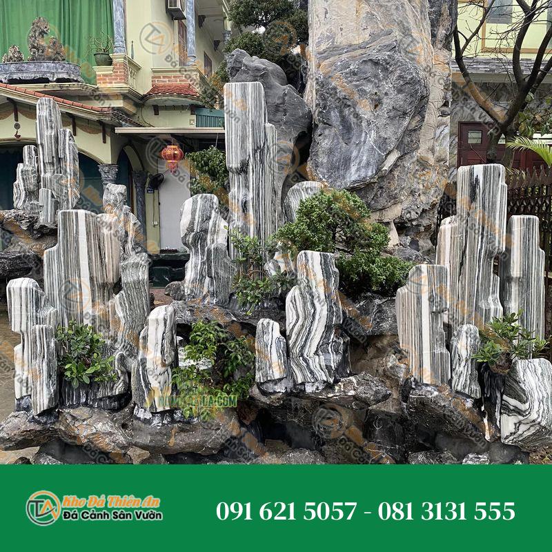 Hòn Non Bộ Phong Thủy Tam Sơn Đá Tuyết Sơn 1.65m