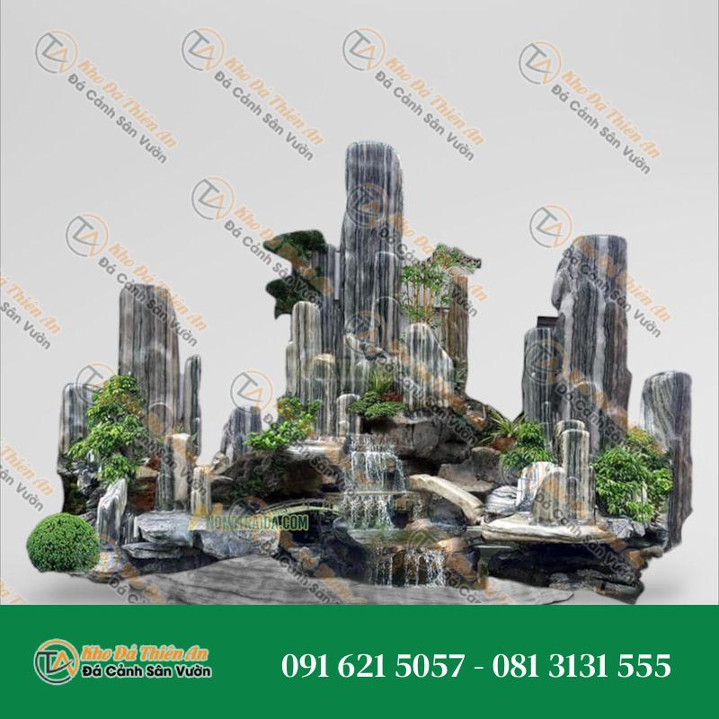 Hòn Non Bộ Phong Thủy Tam Sơn Đá Tuyết Sơn 1.65m