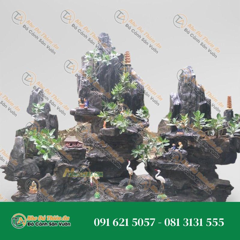 Hòn Non Bộ Thác Nước Đá Lũa Đen Xếp Lớp 129cm