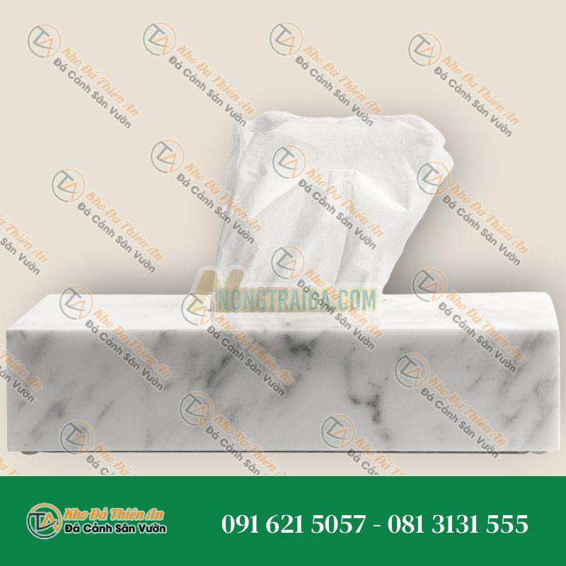 Hộp đựng khăn giấy vuông handmade bằng đá Carrara trắng
