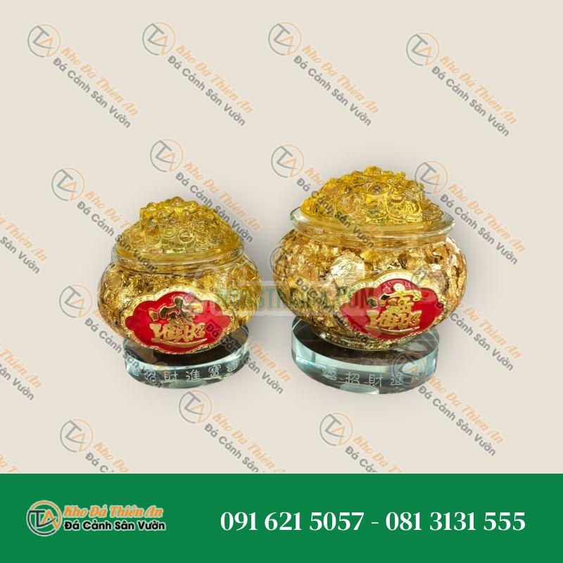 Hủ tiền, bát tụ bảo lá vàng phong thủy chiêu tài, lộc đặt bàn thờ thần tài – Cao 10,5cm, và 12,5cm