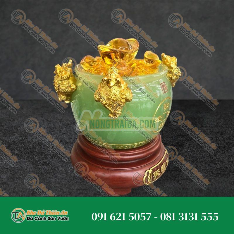 Hủ vàng, Bát Tụ Bảo, Bát tụ tài phong thủy đá xanh ngọc chiêu nạp tài lộc đặt bàn thờ thần tài thổ địa – Cao 15cm