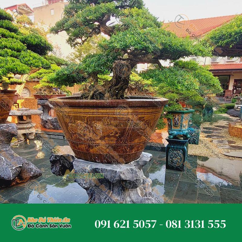 Kệ đôn chậu cây đá nguyên khối 58x105x107cm