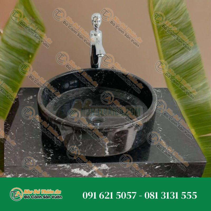 Lavabo đá cẩm thạch trụ đen xoáy lòng