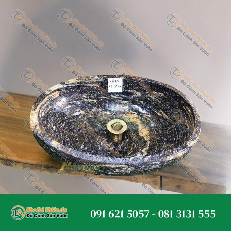 Lavabo đá cuội bầu dục xám vân mây