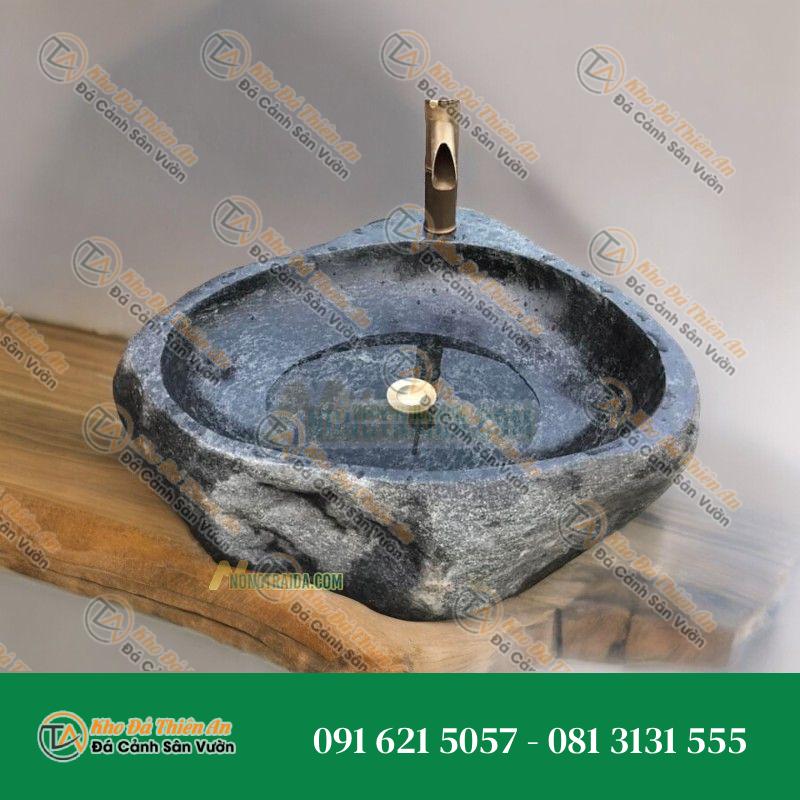 Lavabo đá cuội đen bóc bìa, ít vân