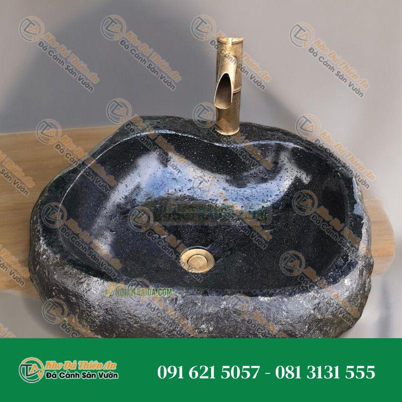 Lavabo đá cuội đen không vân