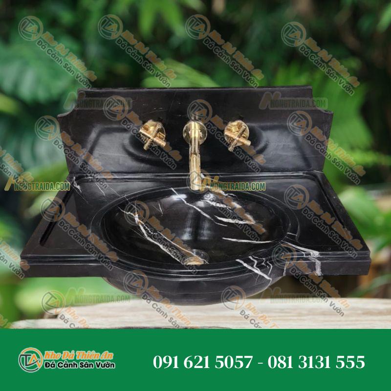 Lavabo đá đen tia chớp âm bàn nguyên khối